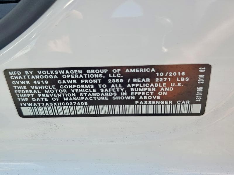 2017 VOLKSWAGEN PASSAT S 12