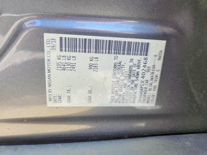 2018 NISSAN MAXIMA 3.5 SV 12