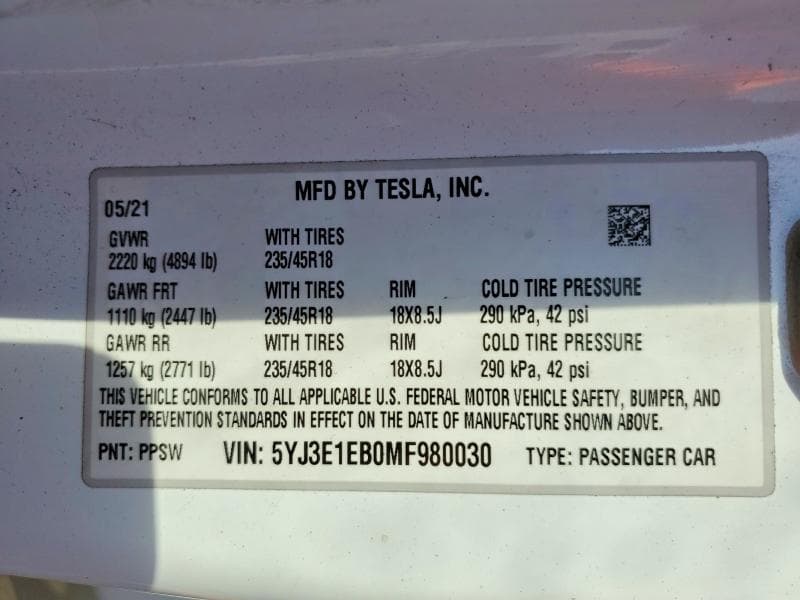 2021 TESLA MODEL 3 12