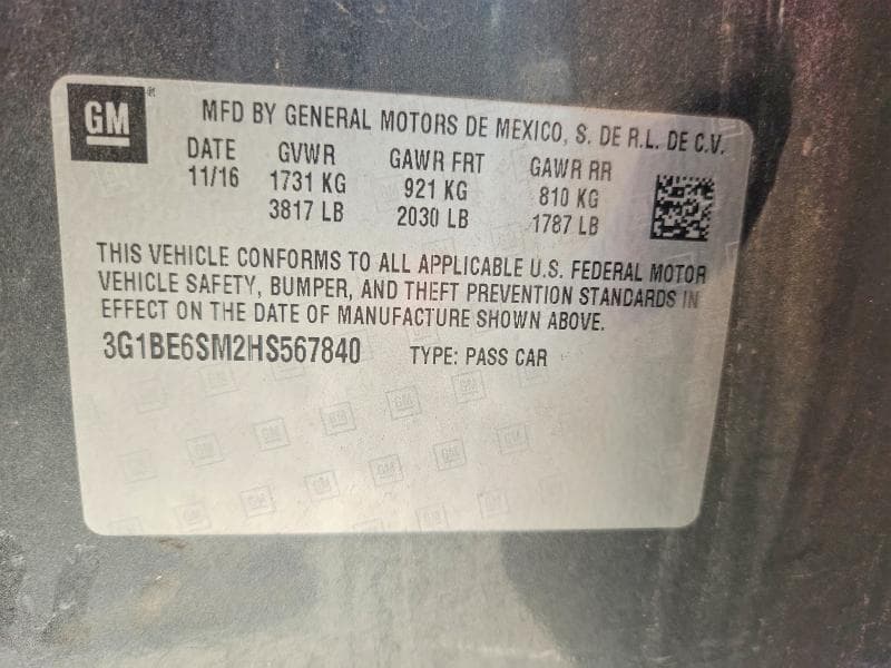 2017 CHEVROLET CRUZE LT 12
