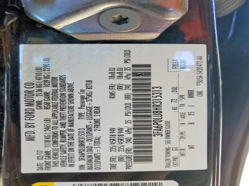2017 FORD FUSION SE HYBRID 13