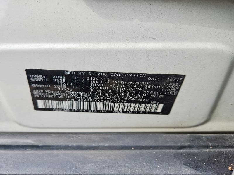 2018 SUBARU OUTBACK 2.5I PREMIUM 12