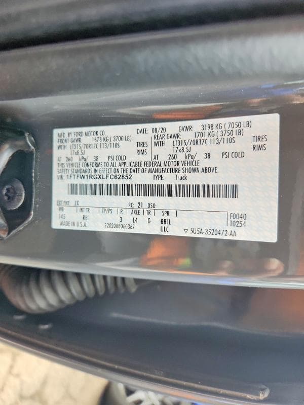2020 FORD F150 RAPTOR 12