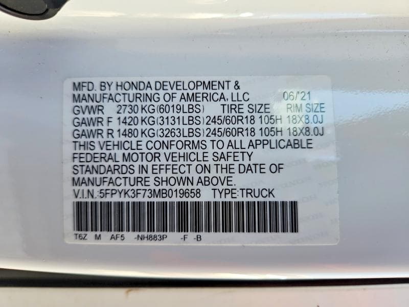 2021 HONDA RIDGELINE RTL 12