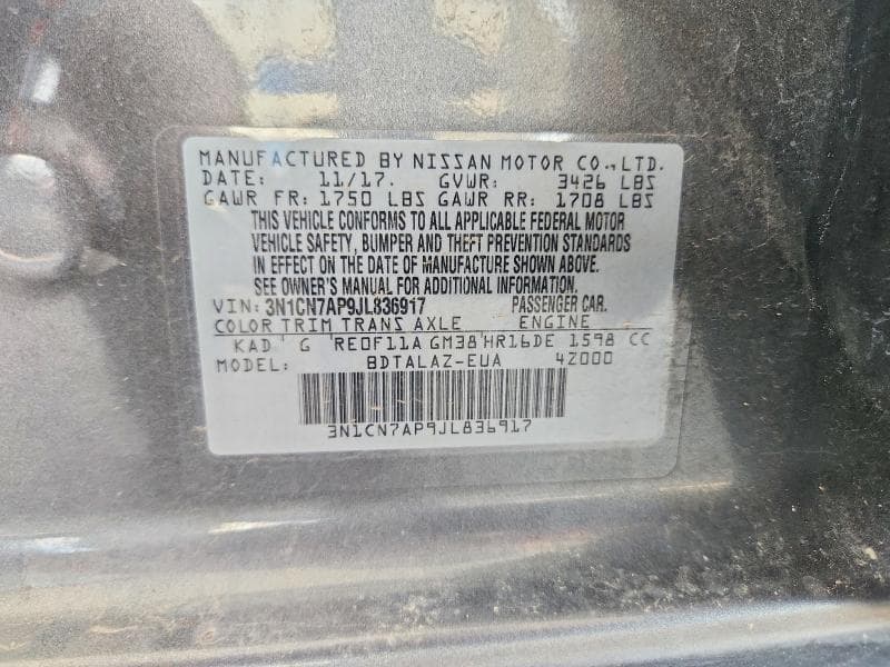 2018 NISSAN VERSA S PLUS 12
