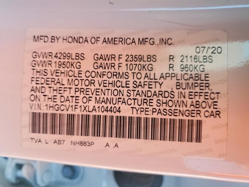 2020 HONDA ACCORD LX 12