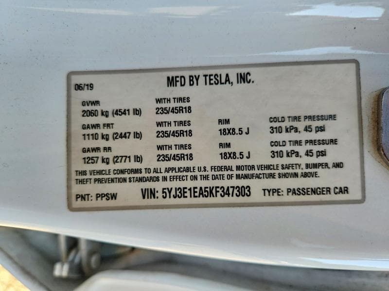 2019 TESLA MODEL 3 12