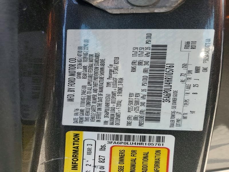 2017 FORD FUSION SE HYBRID 13