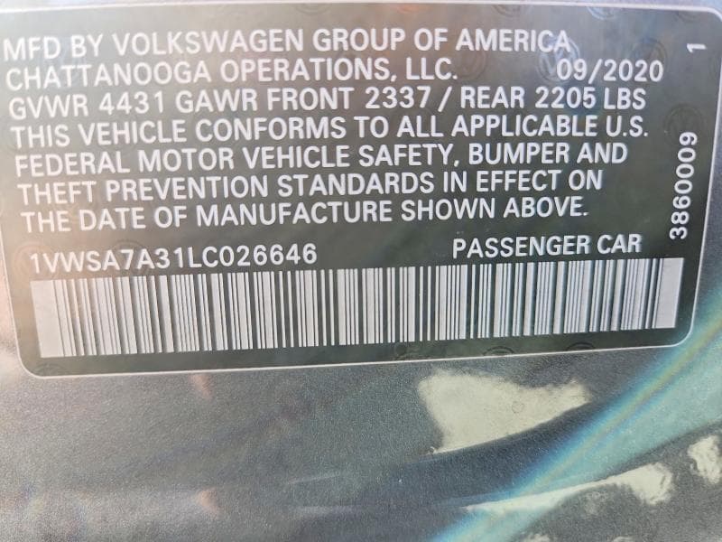 2020 VOLKSWAGEN PASSAT SE 12