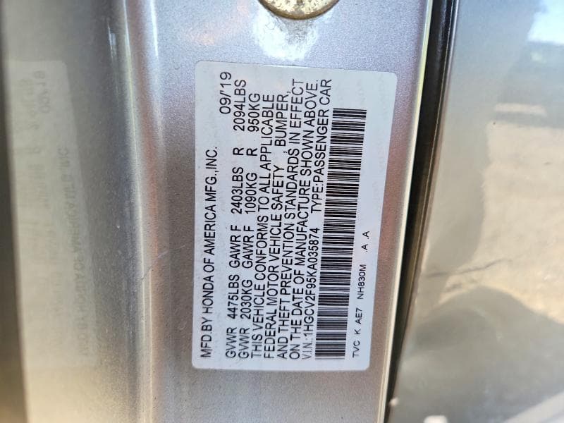 2019 HONDA ACCORD TOURING 12