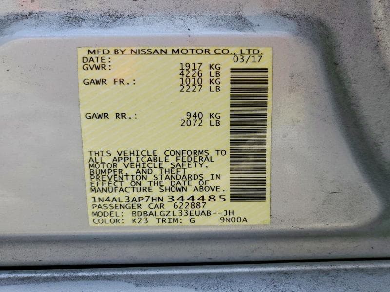 2017 NISSAN ALTIMA 2.5 S 14