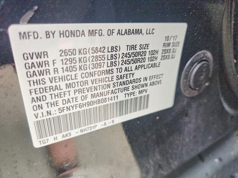 2017 HONDA PILOT TOURING 13