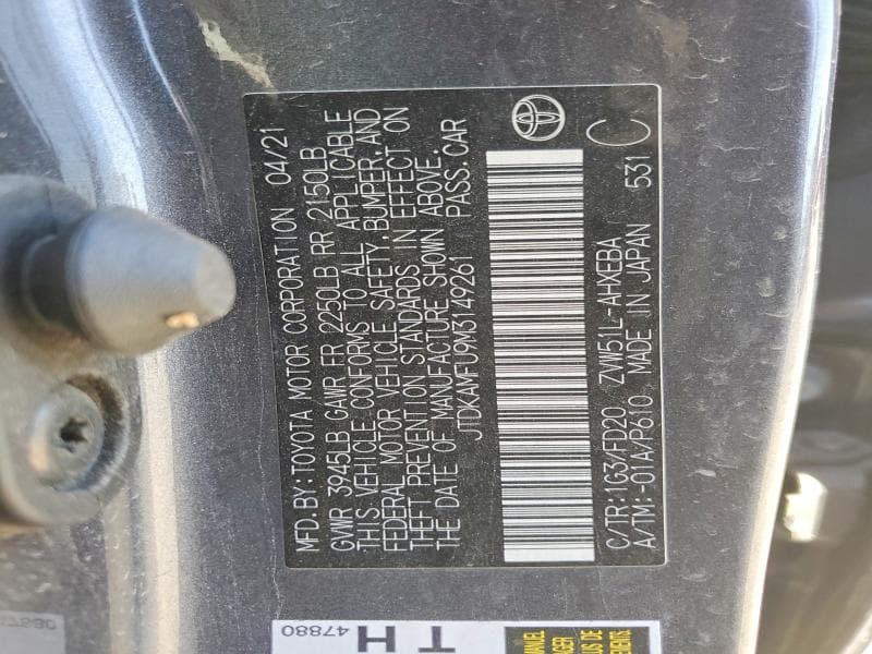 2021 TOYOTA PRIUS LE 12