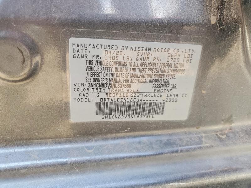 2022 NISSAN VERSA S 13