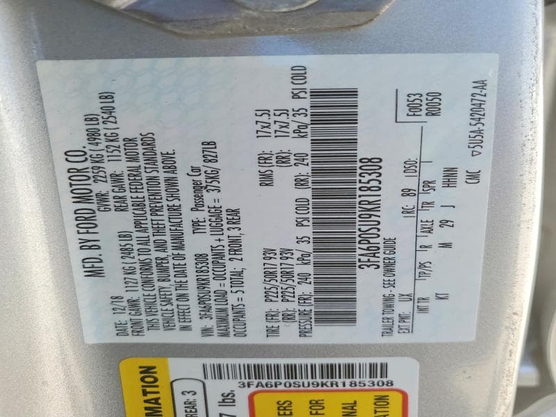 2019 FORD FUSION TITANIUM 12