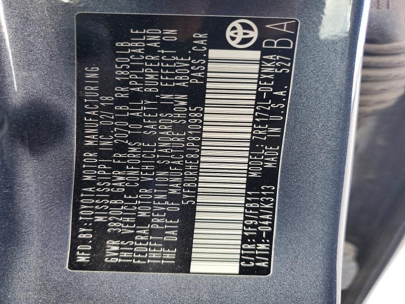 2018 TOYOTA COROLLA LE 12
