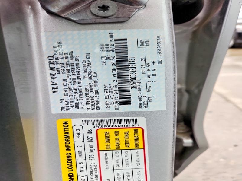 2019 FORD FUSION SEL 12