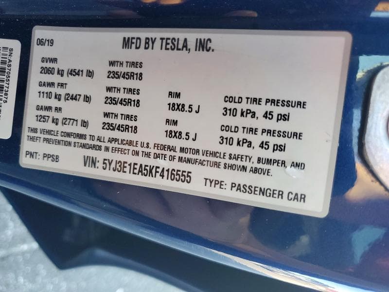 2019 TESLA MODEL 3 12