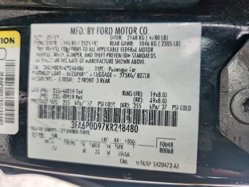2019 FORD FUSION TITANIUM 12