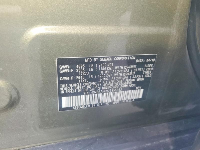 2018 SUBARU OUTBACK 2.5I PREMIUM 12