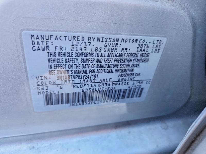 2018 NISSAN SENTRA S 12
