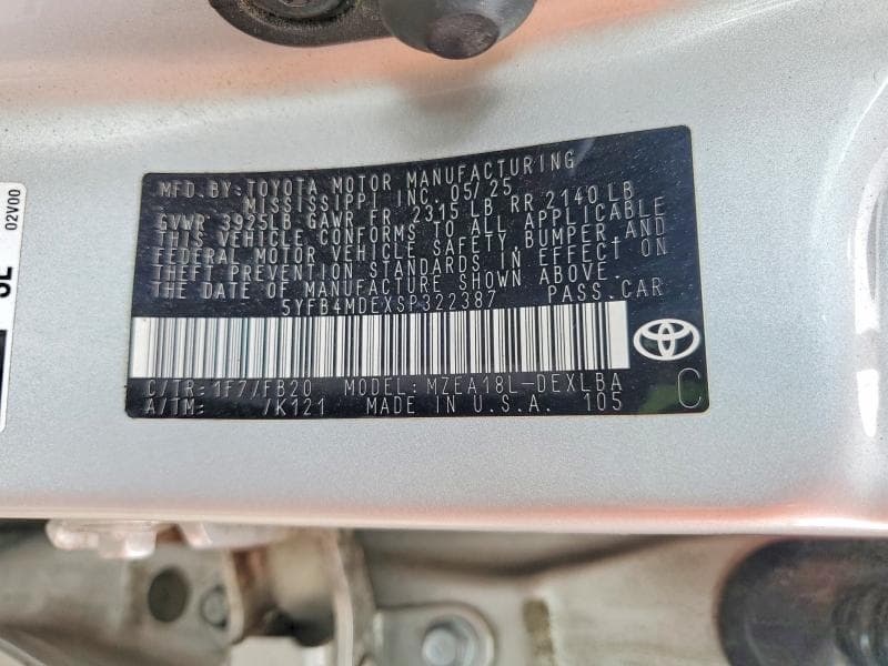 2025 TOYOTA COROLLA LE 12