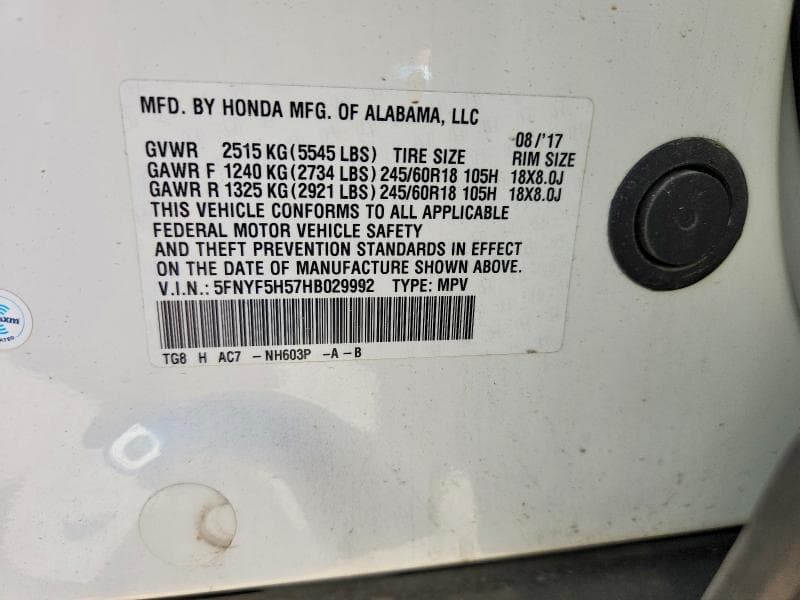 2017 HONDA PILOT EXL 13