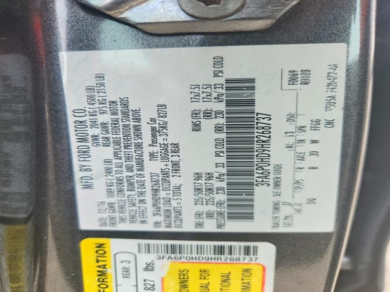 2017 FORD FUSION SE 12