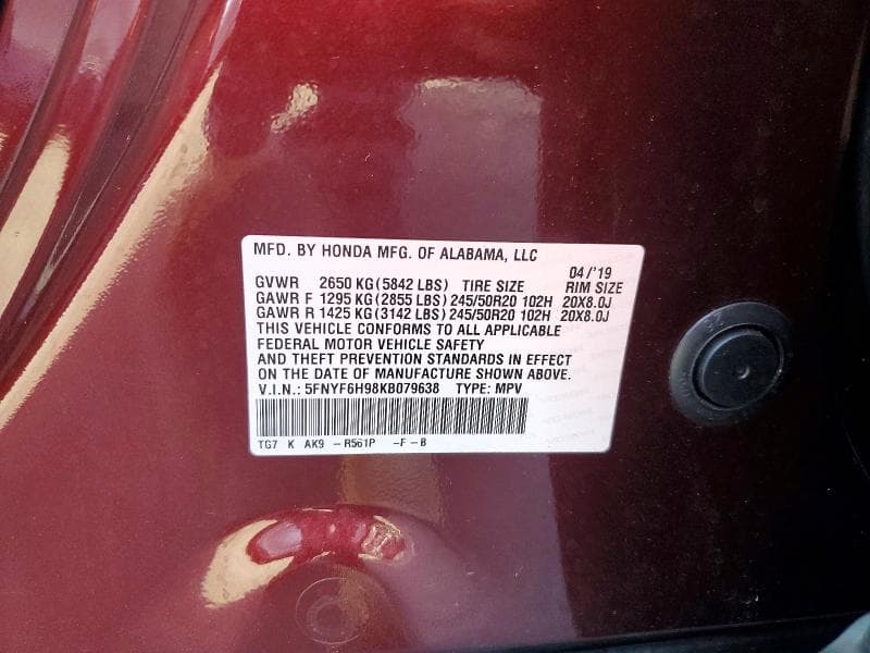 2019 HONDA PILOT TOURING 13