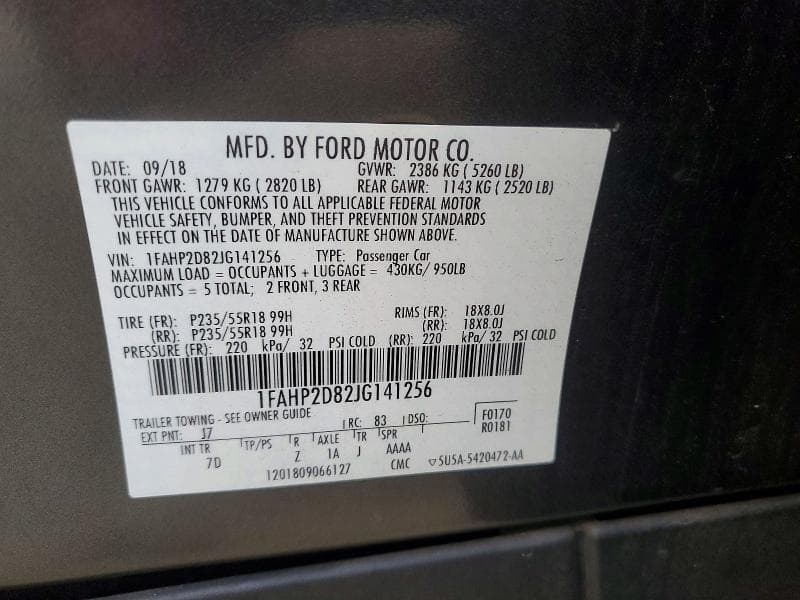 2018 FORD TAURUS SE 12