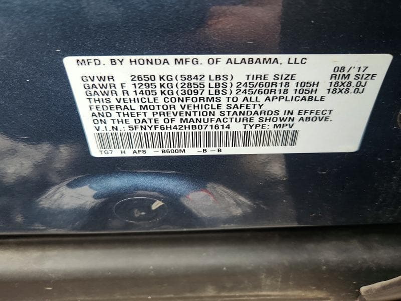 2017 HONDA PILOT EX 13