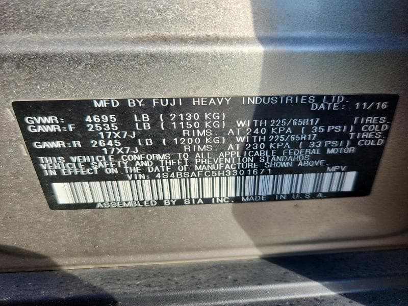 2017 SUBARU OUTBACK 2.5I PREMIUM 13