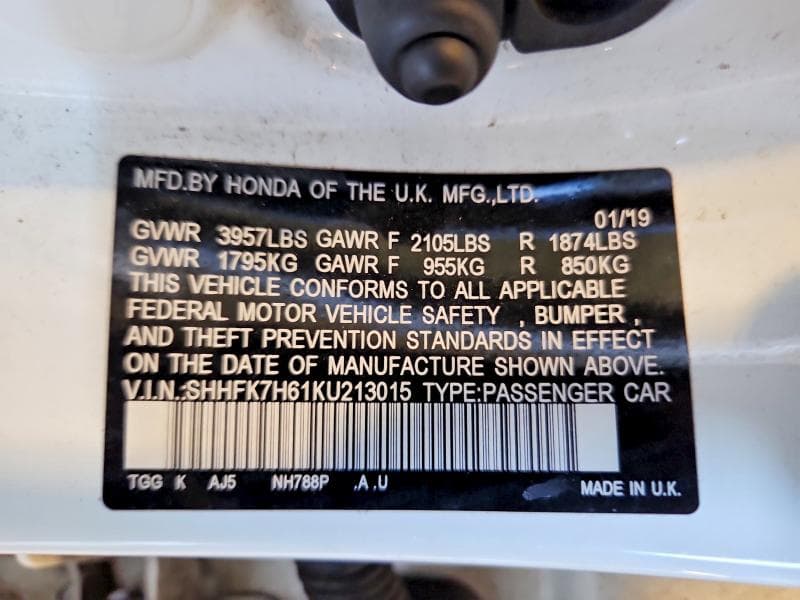 2019 HONDA CIVIC EX 12