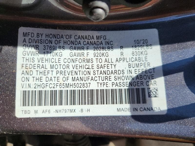 2021 HONDA CIVIC LX 12