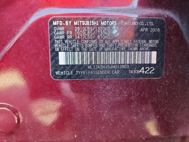 2018 MITSUBISHI MIRAGE ES 12