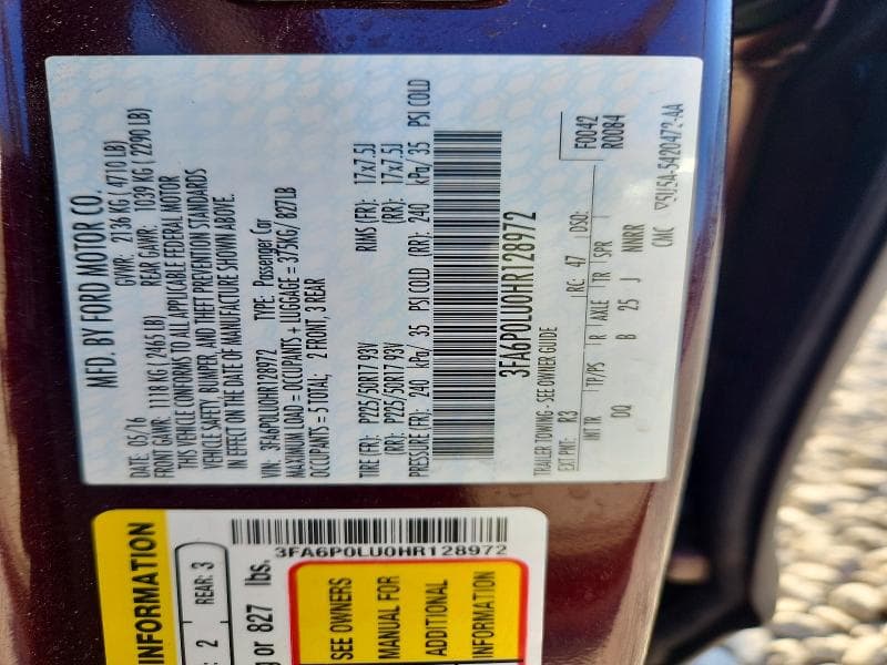 2017 FORD FUSION SE HYBRID 12