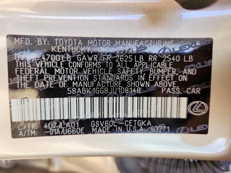 2018 LEXUS ES 350 12