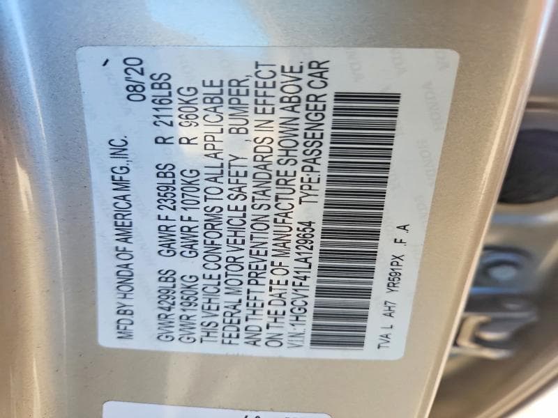2020 HONDA ACCORD EX 12