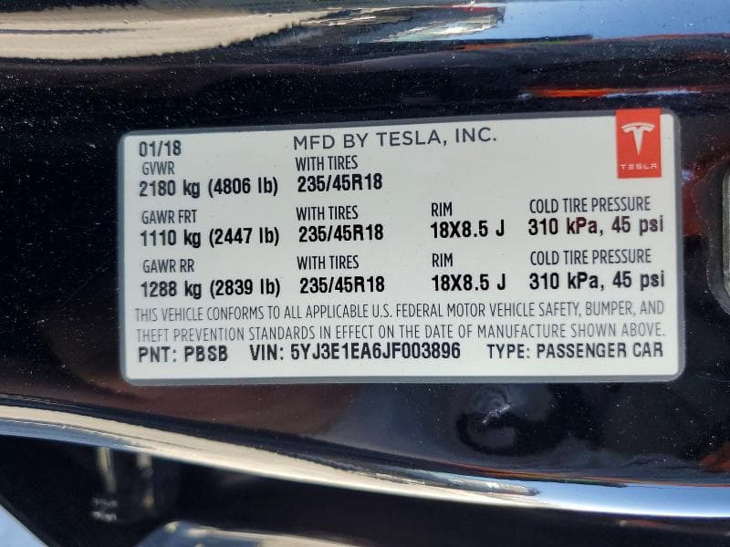 2018 TESLA MODEL 3 12