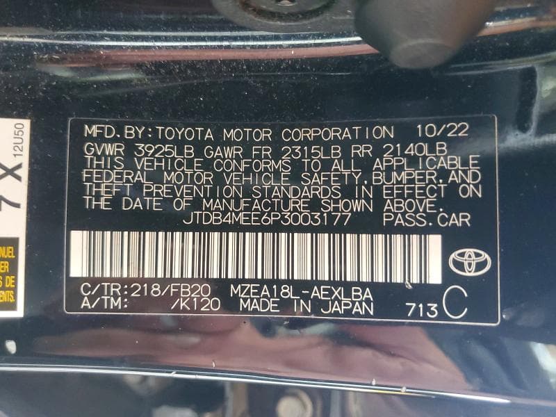 2023 TOYOTA COROLLA LE 12