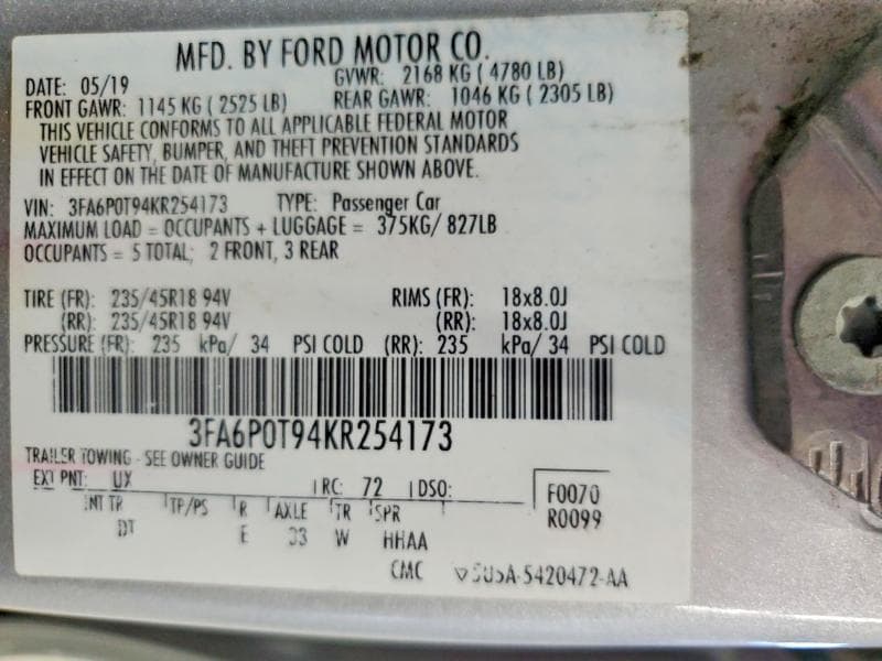 2019 FORD FUSION SE 12