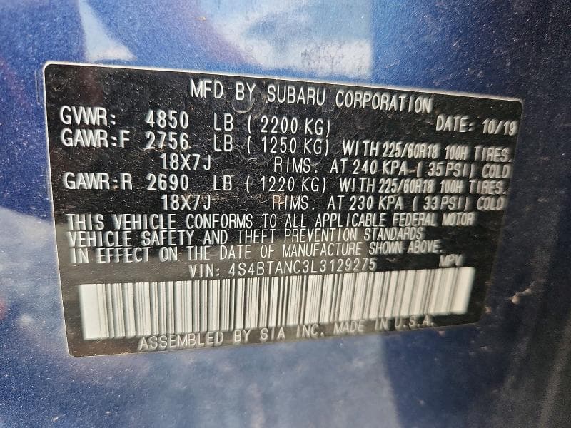2020 SUBARU OUTBACK LIMITED 13