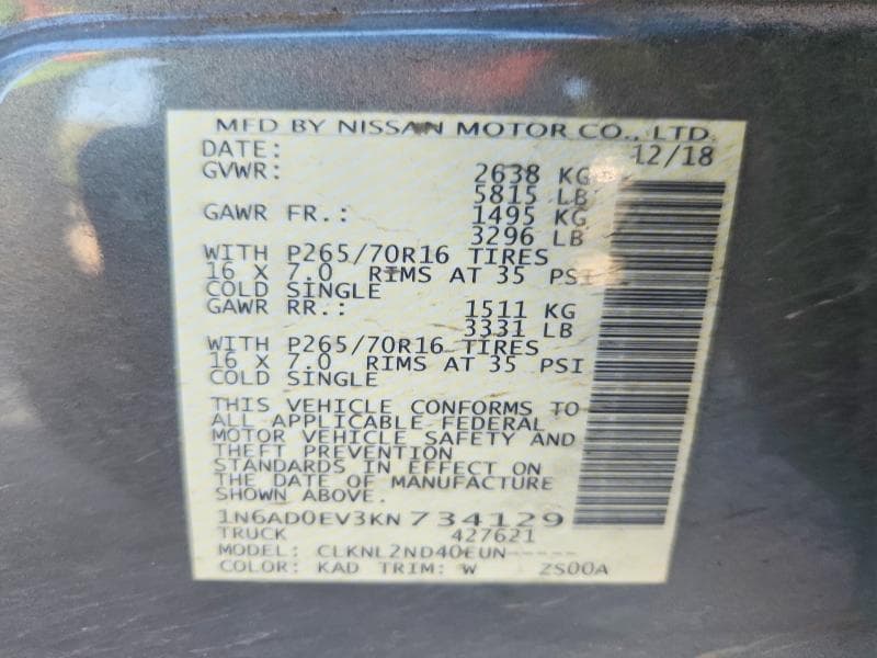 2019 NISSAN FRONTIER SV 12