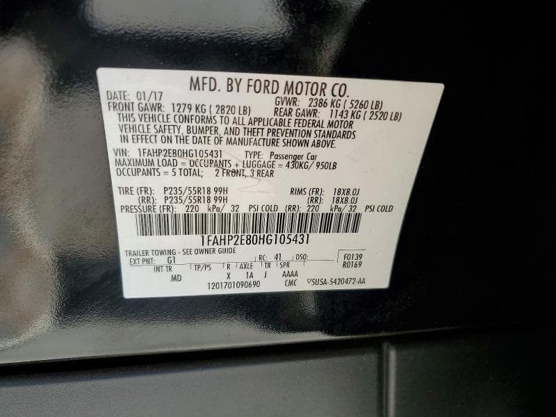 2017 FORD TAURUS SEL 12