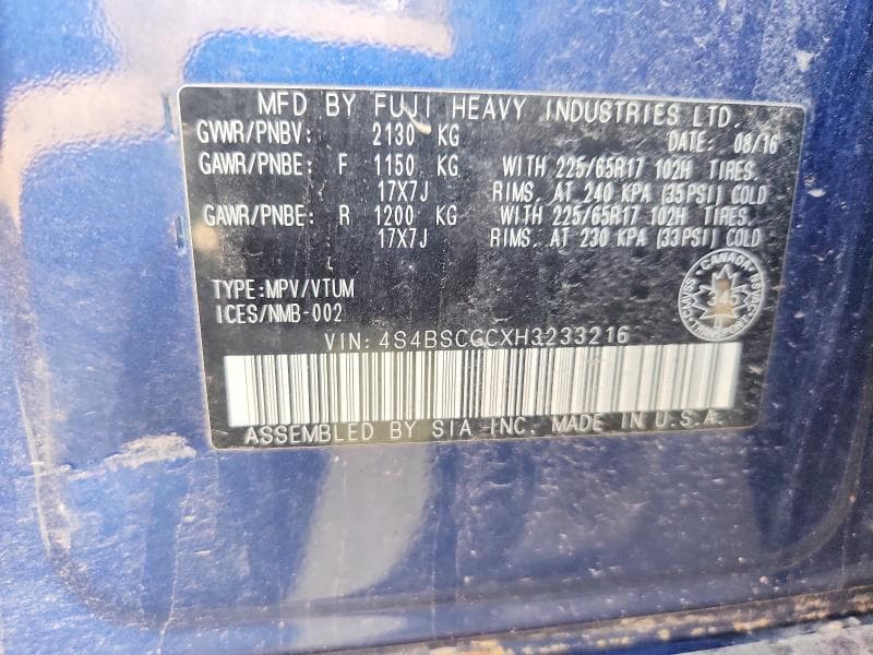 2017 SUBARU OUTBACK 2.5I PREMIUM 12