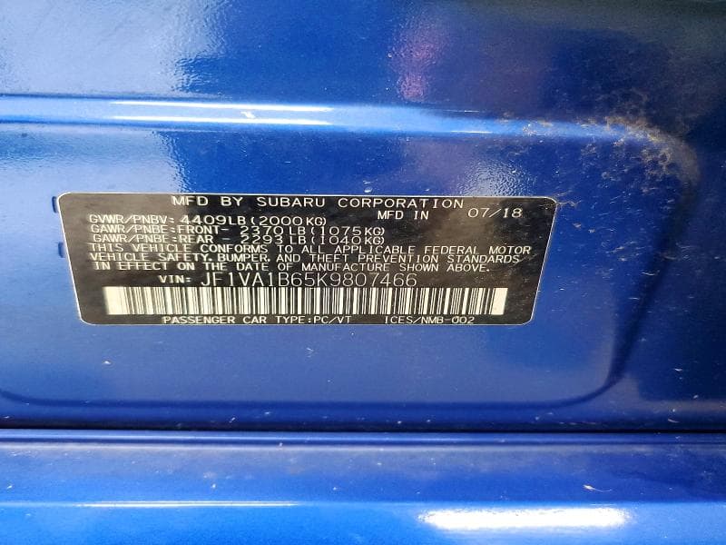 2019 SUBARU WRX PREMIUM 12