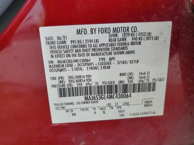 2021 FORD ECOSPORT SE 14