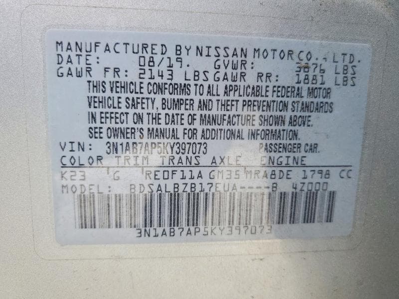 2019 NISSAN SENTRA S 13