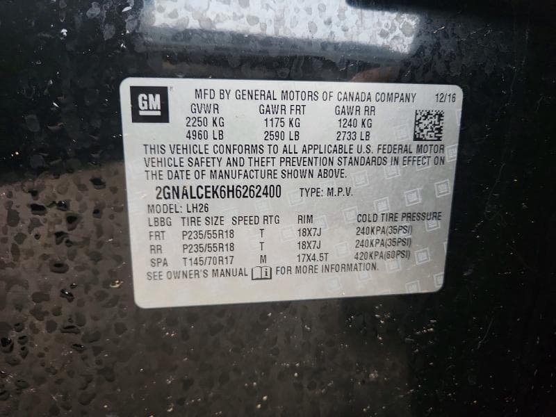 2017 CHEVROLET EQUINOX LT 12