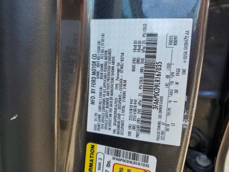 2020 FORD FUSION SEL 12